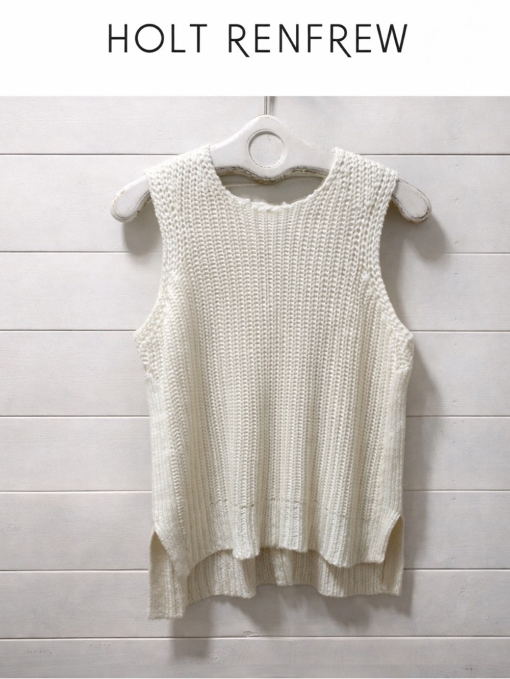 HOLT RENFREW White Knit Sleeveless Vest – Size P (Small)